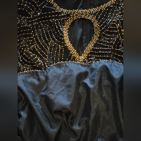 Vintage Royal Feelings Black Gold Beaded Silk Top 2X 80s Sequin Party - Picture 11 of 12
